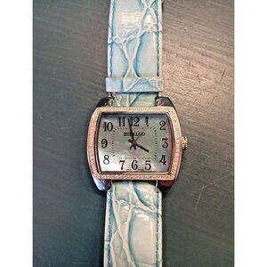 HIDALGO Natural Diamond Bezel Women's Ladies WATCH Blue Leather Strap, RARE